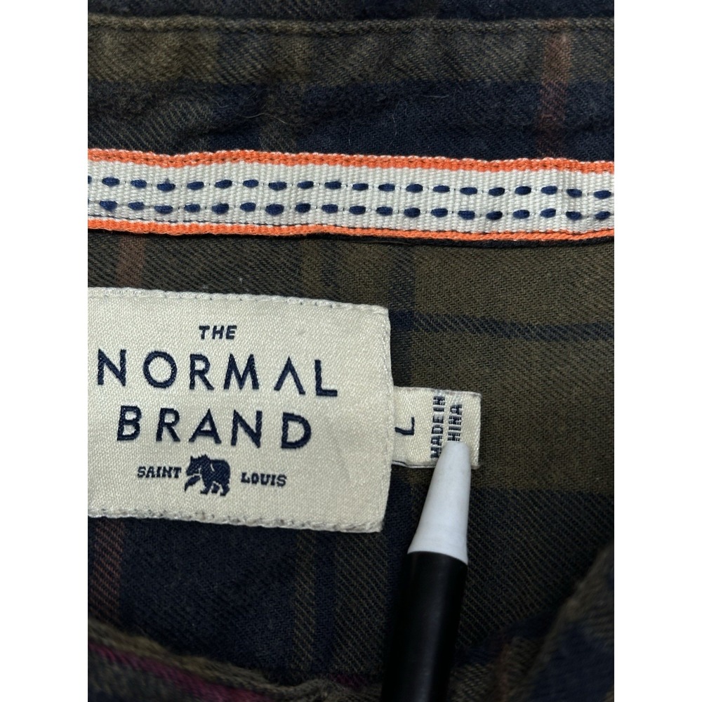 THE NORMAL BRAND Mountain Regular Fit Flannel Shirt In Green Plaid Size Large - Picture 3 of 9